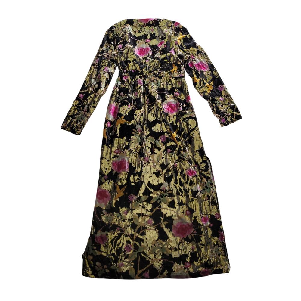 Zara Woman Floral Velvet Maxi Dress Black Gold Pink Womens Small - Picture 2 of 8